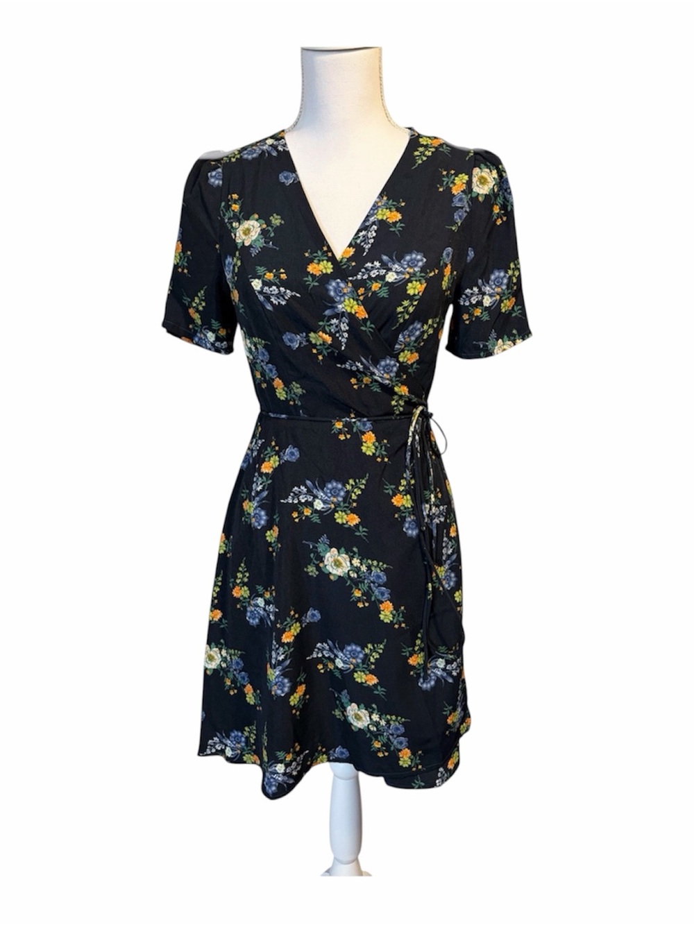 Commense Navy Blue Floral Mini Wrap Dress Size Small
